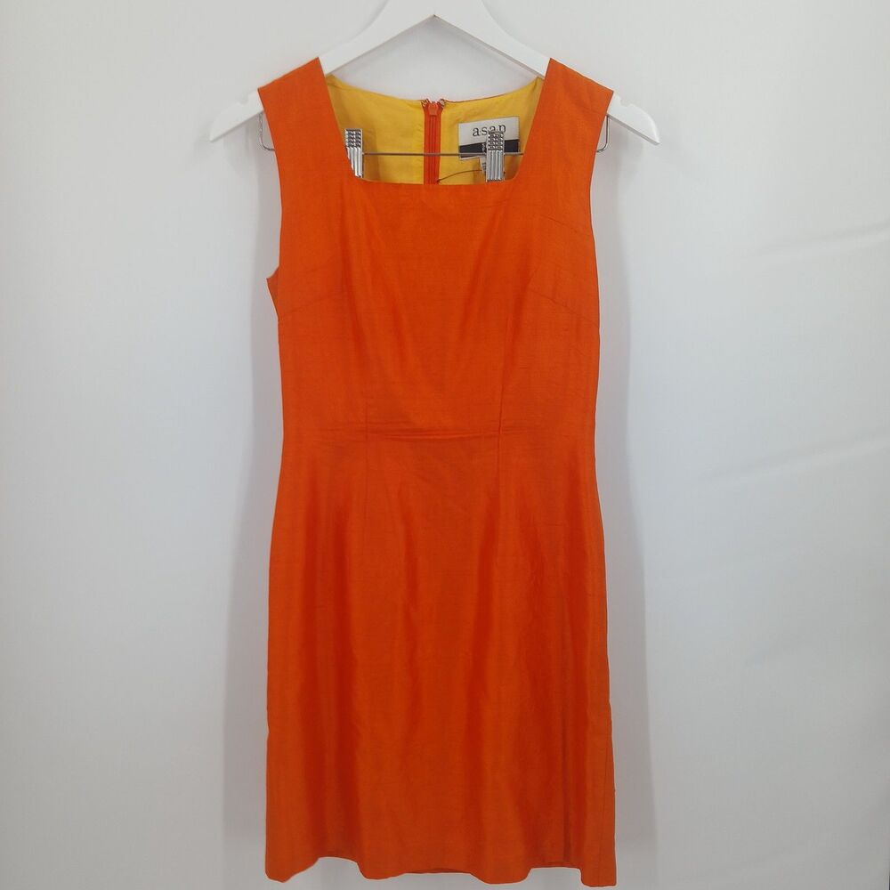 Vintage ASAP Saks Fifth Avenue Silk Sheath Dress Womens 2 Orange Mod Sleeveless